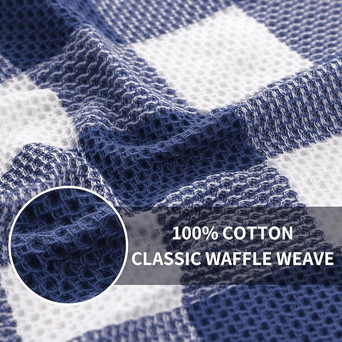 Homaxy 100% Cotton Waffle Weave Check Plaid Dish Cloths, 12 x 12 Inches