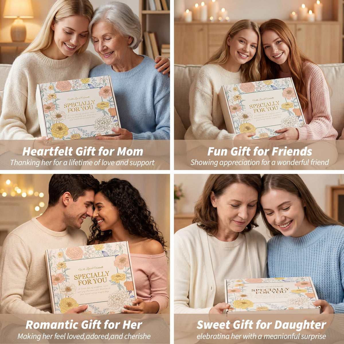 Mothers Day Birthday Gifts for Women, Get Well Gift Baskets for Women, Care Package Self Care Gift Box Thinking of You Inspirational Valentines Day Gift Set for Her Wife Firends, Beige