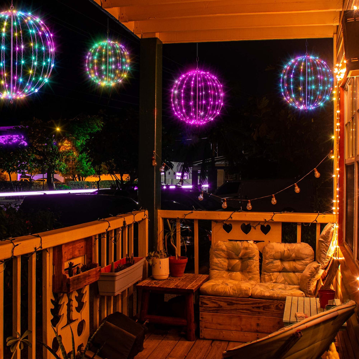 LIGHTSHARE 10IN 48LED Light Ball Yard Decoration Pathway Lights Sphere with Remote Control Fold Flat Metal Frame Indoor Outdoor Waterproof Garden TJQ25B-RGB Brown Frame / RGB 10''