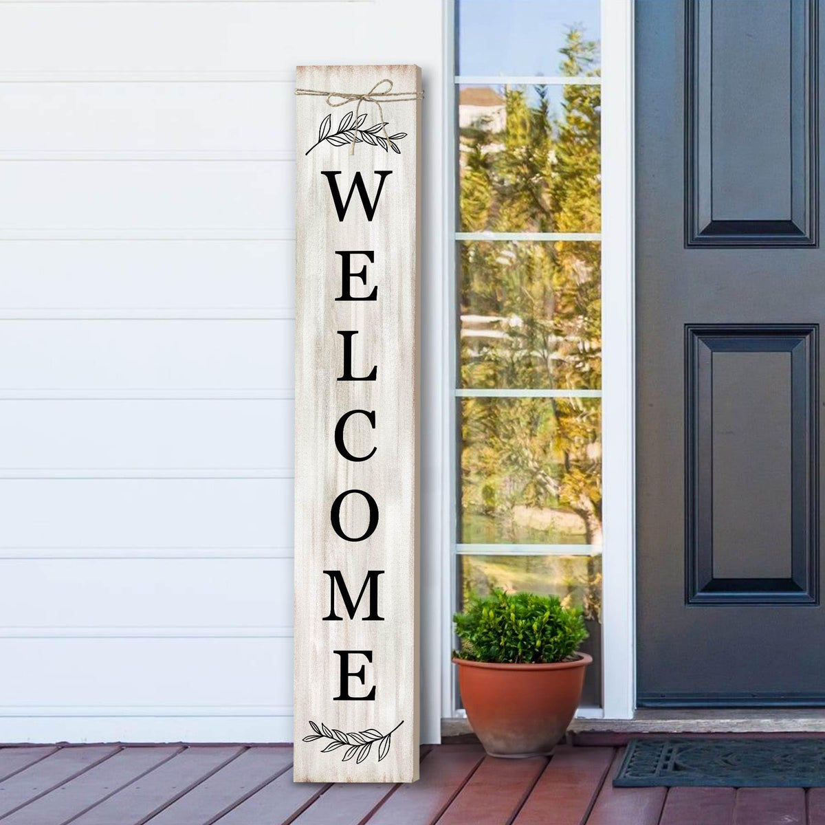 Welcome Sign for Front Porch Standing - Wooden Vertical Hanging Farmhouse Decor With Leaves for Front Door and Home Decorations 47.2"H