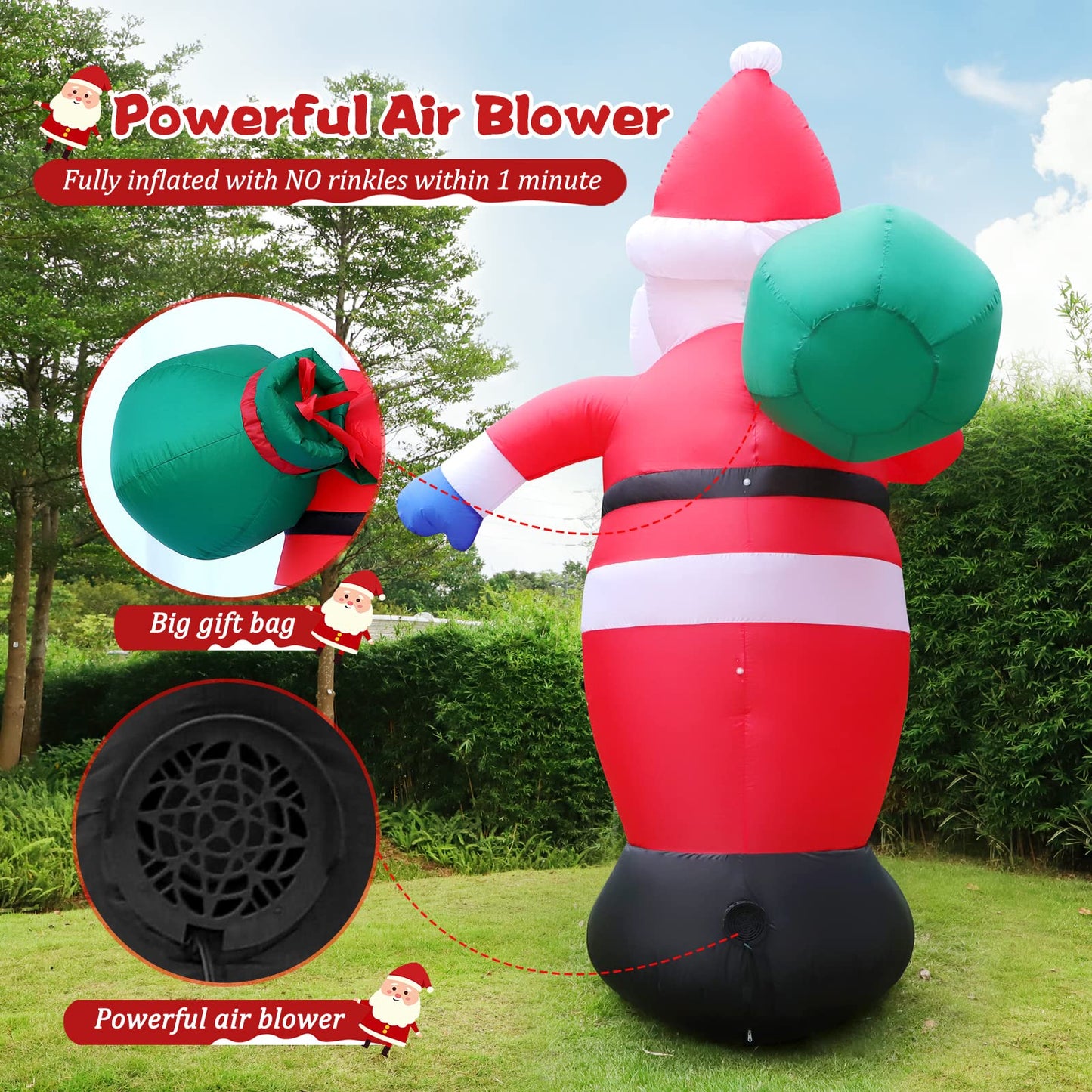 6 FT Christmas Inflatable Santa Claus Outdoor Decorations, Blow up Santa Claus with Gift Bag, Large Xmas Santa Carrying Present Sack, Outside Decor for Yard Garden Lawn Home Party, Built-in LED Lights