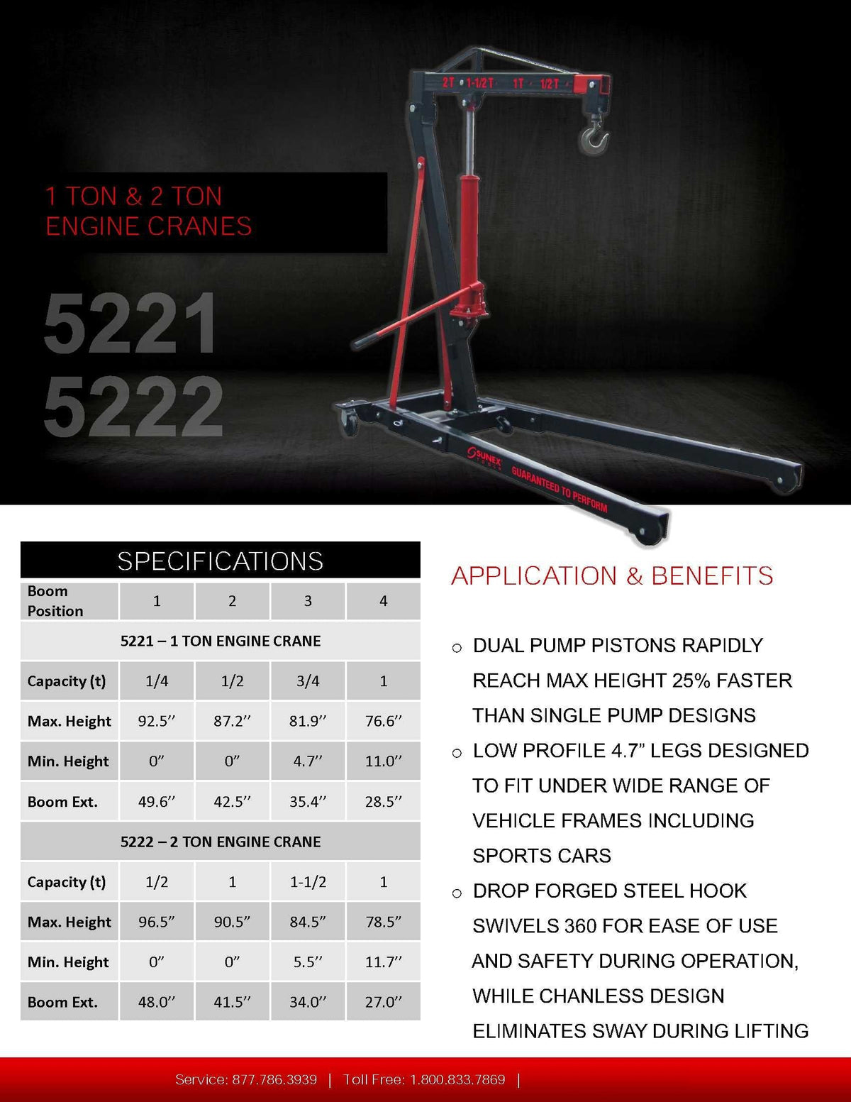 SUNEX TOOLS 5222 2-Ton Folding Engine Crane with Dual Pump Pistons