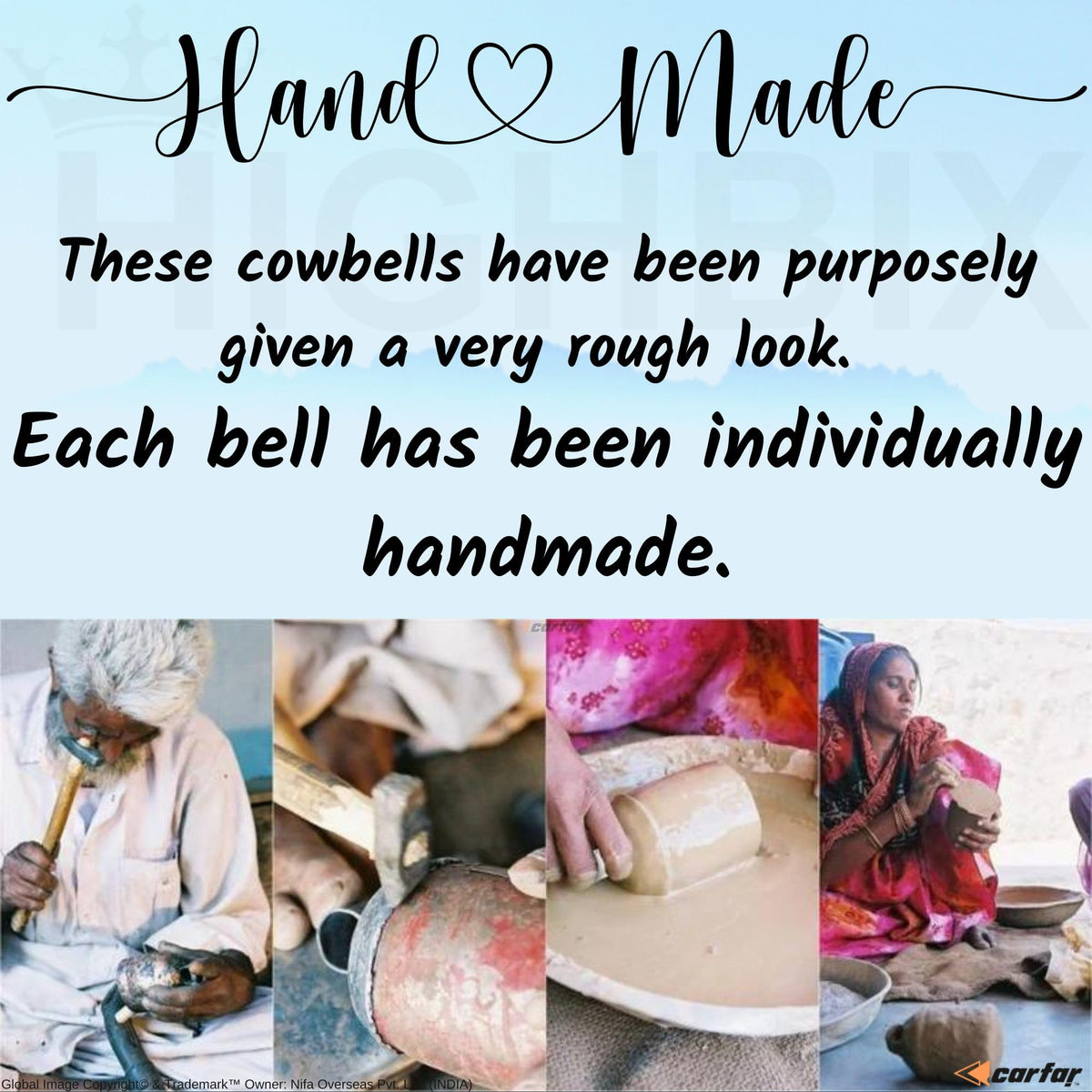 Carfar Shabby Chic Vintage Country Rustic Style Bells Handmade Large Metal Harmony Christmas Hanging Cow Bells Complete Set (1, 5 Bells)
