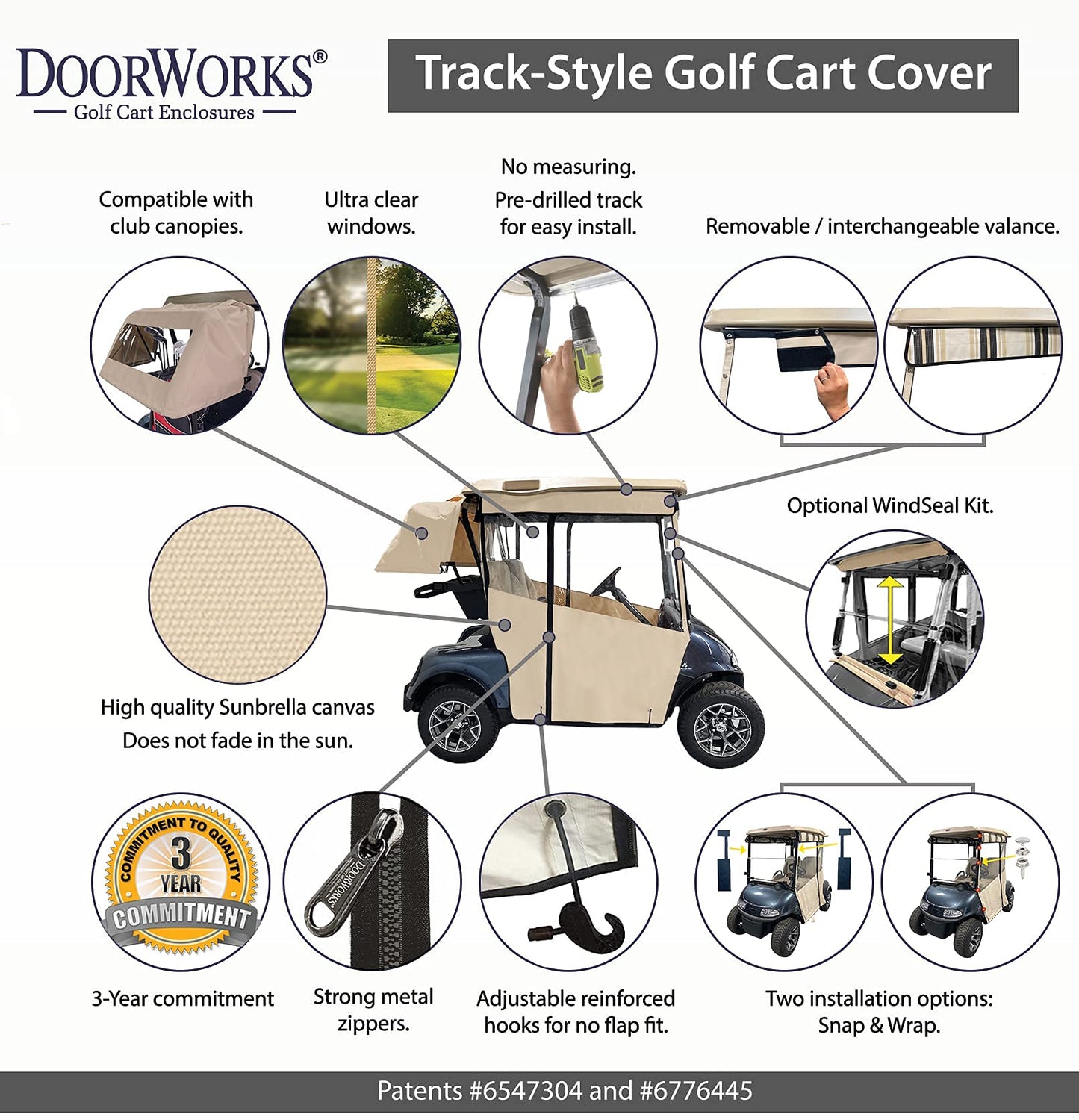 Jet Black Golf Cart Cover – Track-Style SDA Canvas Cart Cover for Yamaha Drive and Drive 2 – Fits Golf Bags, Utility Box or Rear Facing Seat