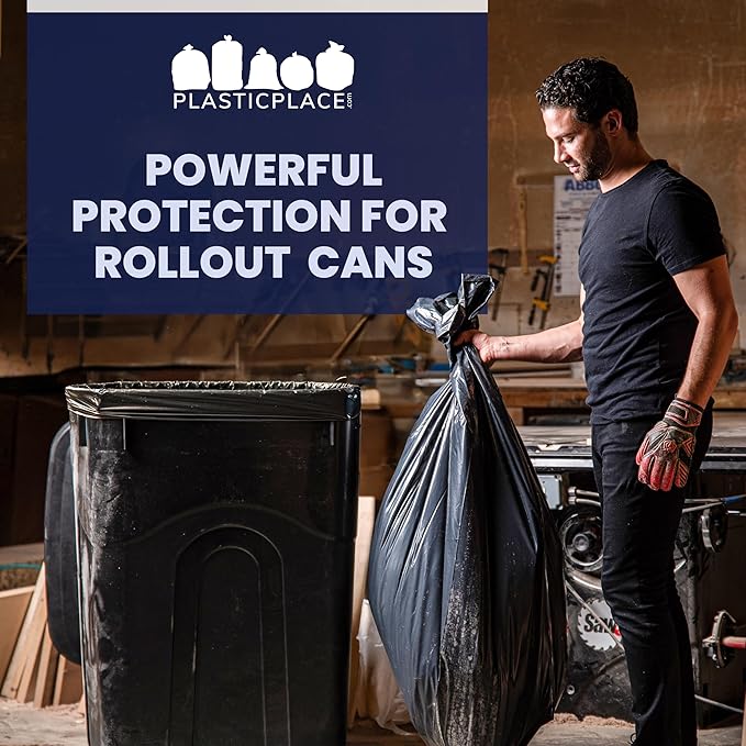 Plasticplace 95-96 Gallon Trash Bags │ 2.0 Mil │ Black Heavy Duty Garbage Can