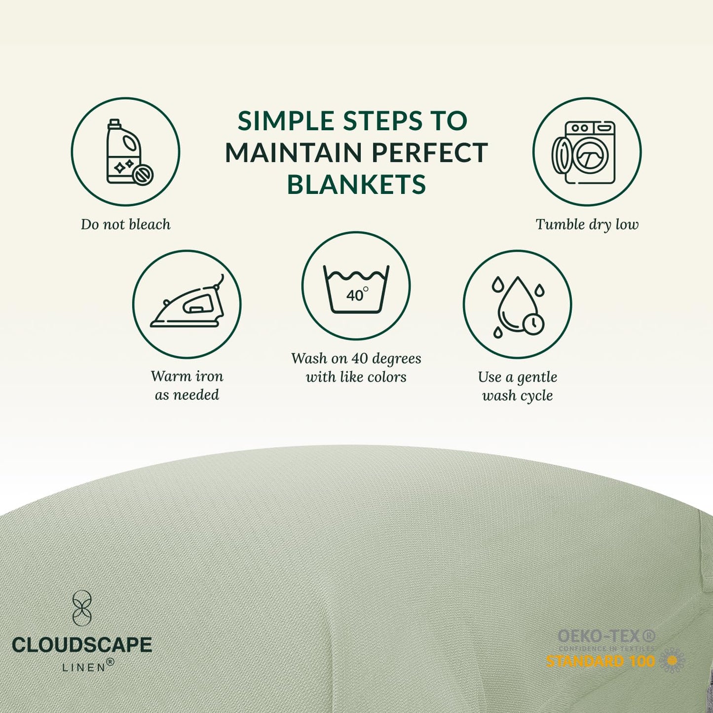 CLOUDSCAPE 100% Cotton King Size Blanket, Soft Herringbone Weave, 92"x108", Fits Upto Cal King, Breathable Lightweight Summer King Cotton Blanket for Adults, All Season Blankets - Seafoam