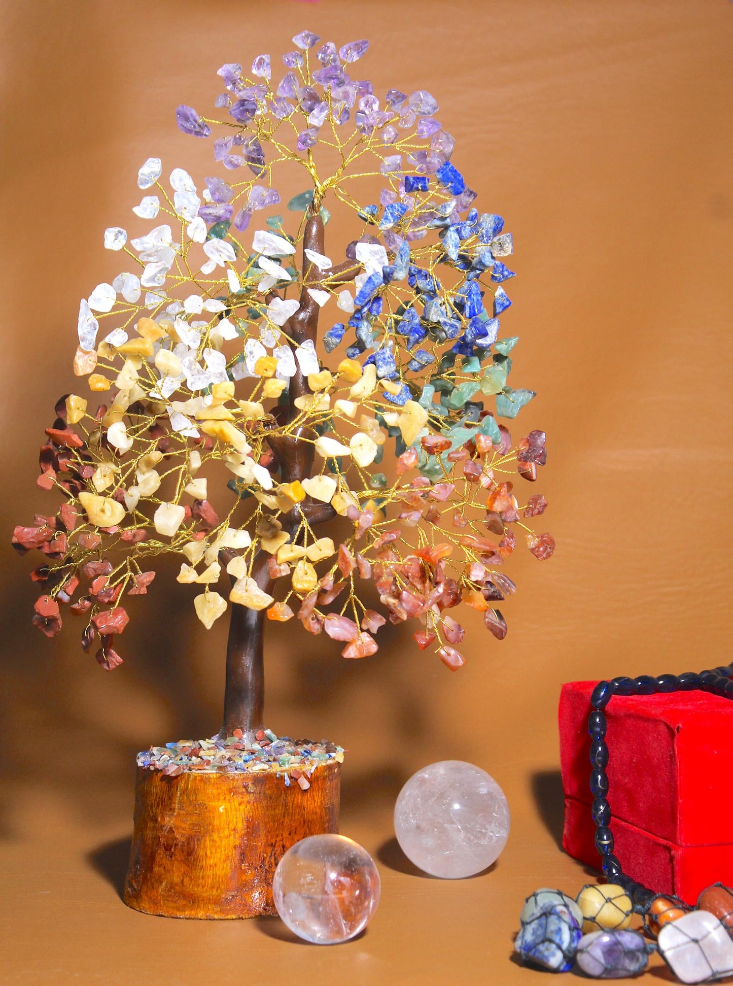 Crystal Tree of Life - 7 Chakra Healing Crystal Bonsai Tree for Home & Office Decor | Handmade Gemstone Money Tree for Positive Energy, Good Luck & Wealth | Spiritual Birthday Gift for Women & Mom