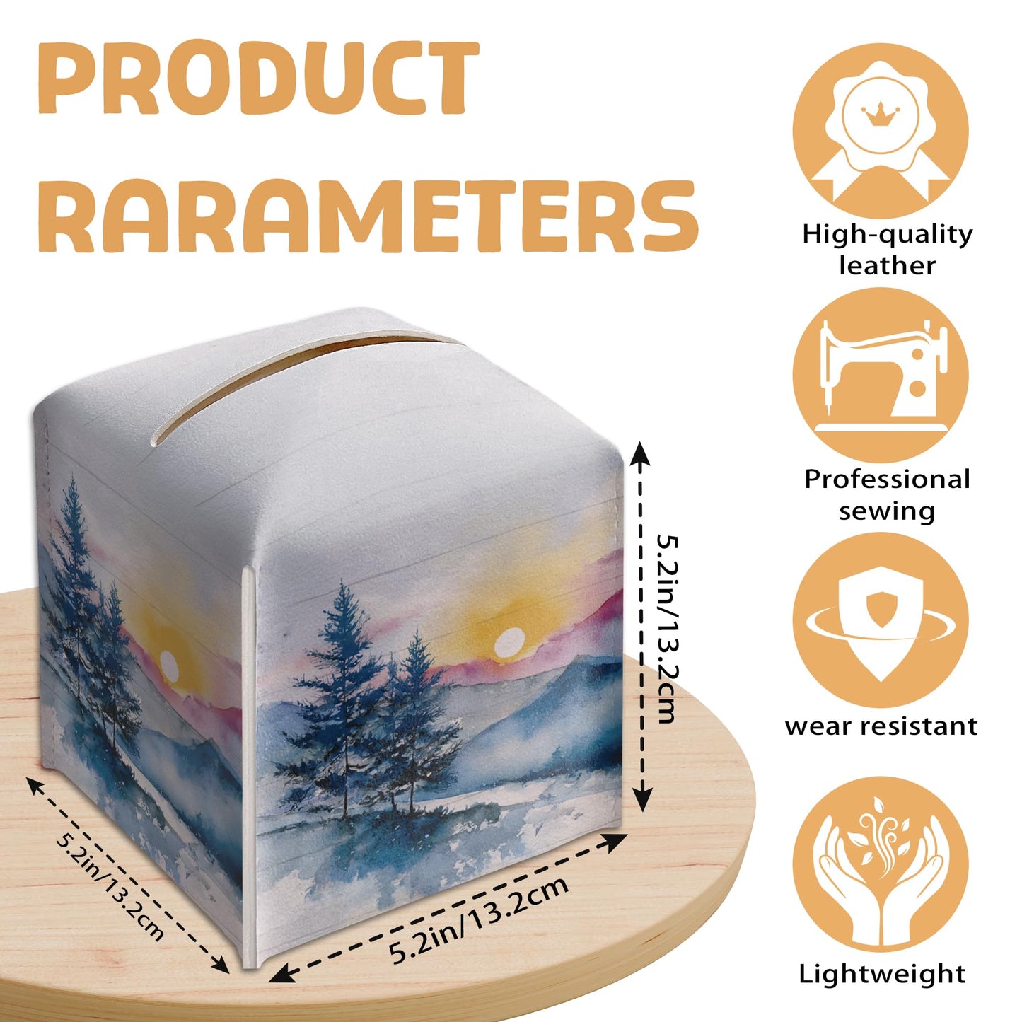 Winter Pine Tree Tissue Box Holder, Winter Forest Landscape Leather Tissue Box Cover Square, Paper Facial Decorative Tissues Cover for Night Stands Bathroom Kitchen Office Home Decor-B22