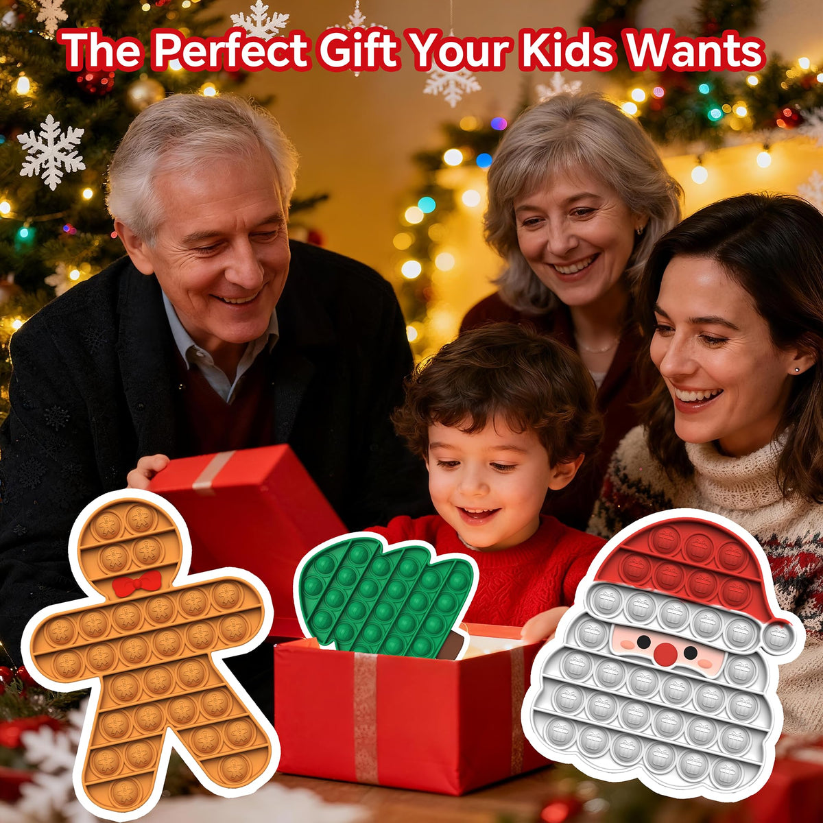 Christmas Bubbles Pop Fidget Toys, Stocking Stuffers Gifts for Grandkids Kids Toddler Boys Girls, Silicone Sensory Autism/ADHD Stress Relief Party Favors Bulk (Santa Claus, Tree, Gingerbread Man)