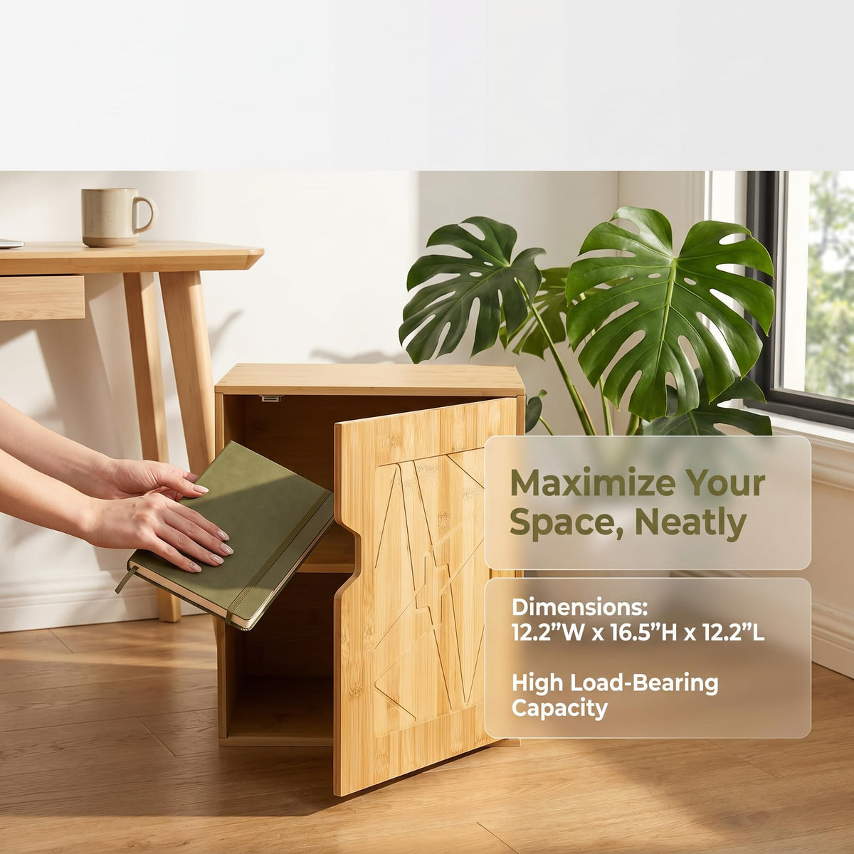 Fasmov 2 Tiers Cube Storage Organizer, Bamboo Bookshelf, Display Bookcase, Storage Cube Cubby Organizer with Door, Stackable Cubes Bin Small Cabinet for Bedroom, Home and Office