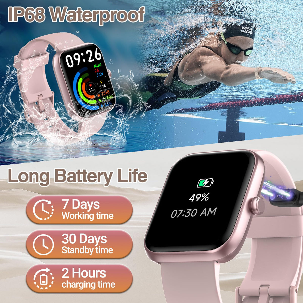 Smart Watch for Women Men with Bluetooth Call, Alexa Built-in Smartwatch, 1.83"DIY Dial Fitness Watch with Sleep Heart Rate Monitor, 110+ Sport Modes, IP68 Waterproof Watch Compatible with Android iOS