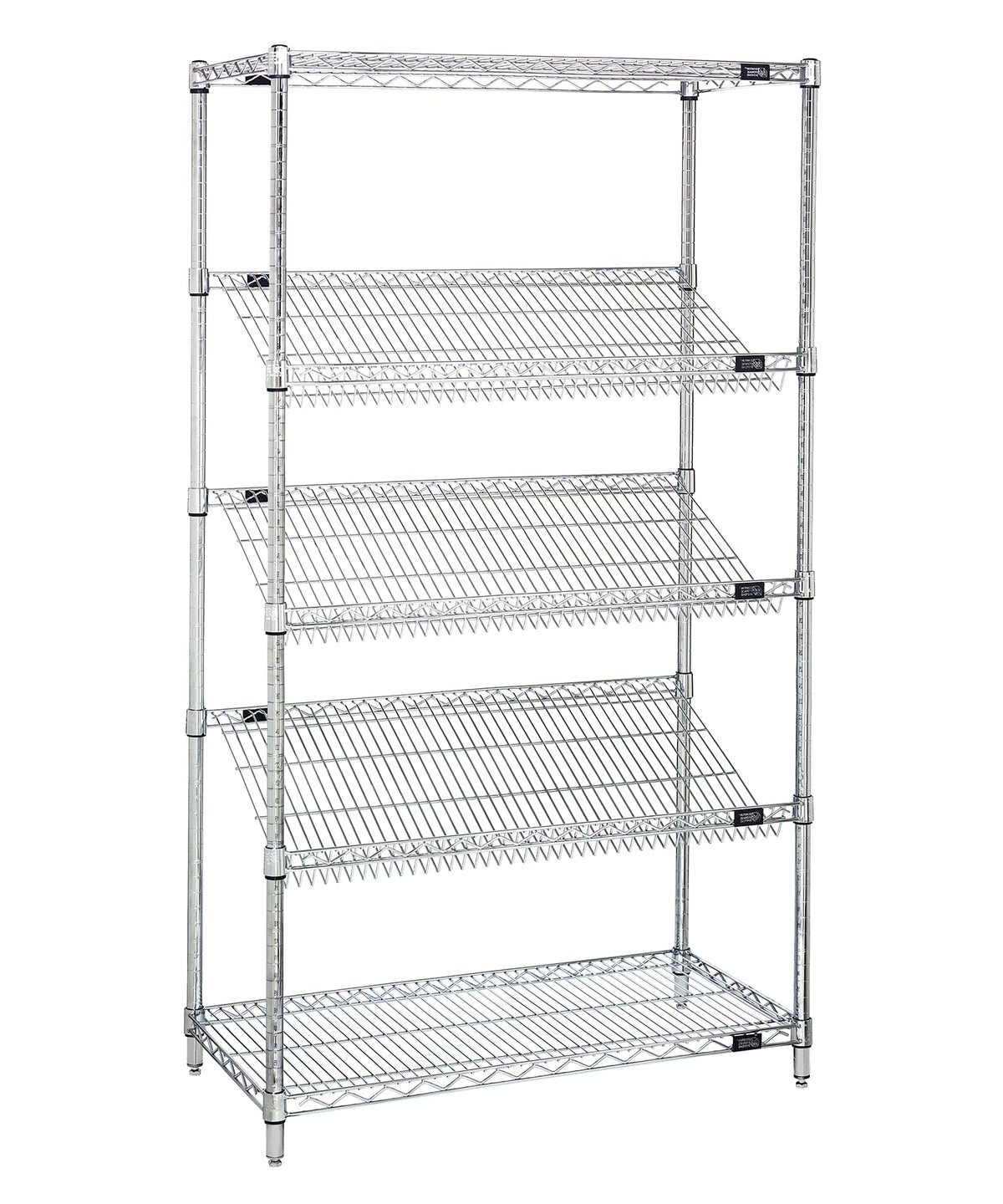 Quantum Storage Systems 2448SL6C 5-Tier Stationary Wire Shelving Unit with 3 Slanted Shelves, Chrome Finish, 400 lb. load capacity, 48' W x 24' L x 63' H