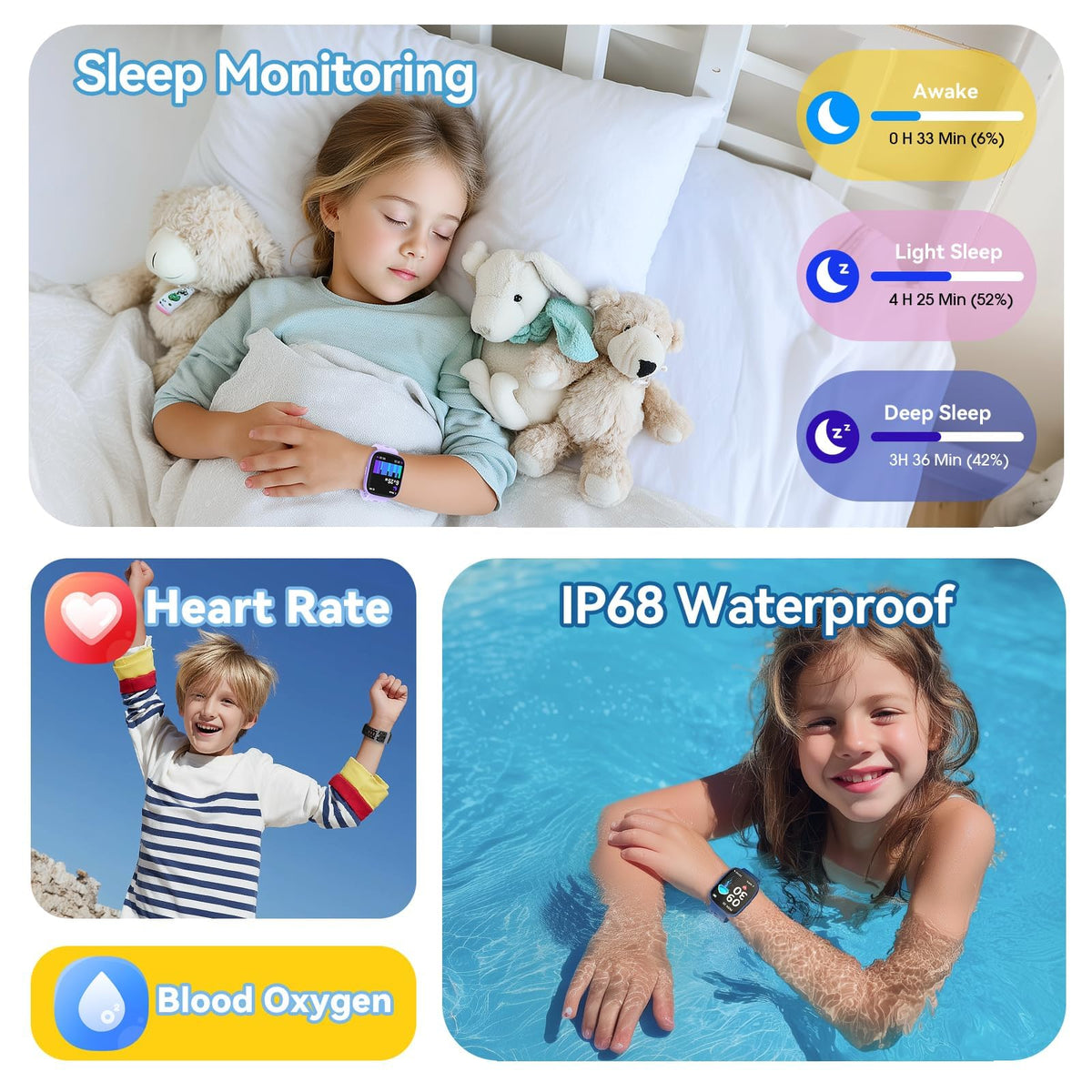 Fitness Tracker for Kids No APP No Phone Needed, Compatible with Apple Find My, 1.83" Smart Watch, Heart Rate, Sleep Monitor, IP68 Waterproof, Step Counter, Gifts for Girls Boys Teens 5-16