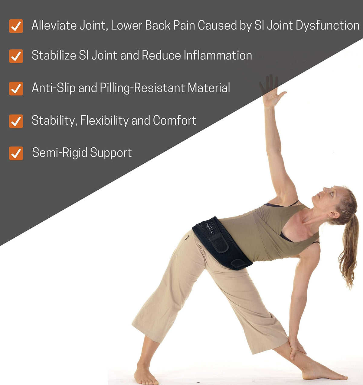 Vriksasana Posture Sacroiliac Hip Belt for Women and Men That Alleviates Sciatic, Pelvic, Lower Back, Leg and Sacral Nerve Pain Caused by Si Joint Dysfunction| Trochanter Brace (Regular, Black)