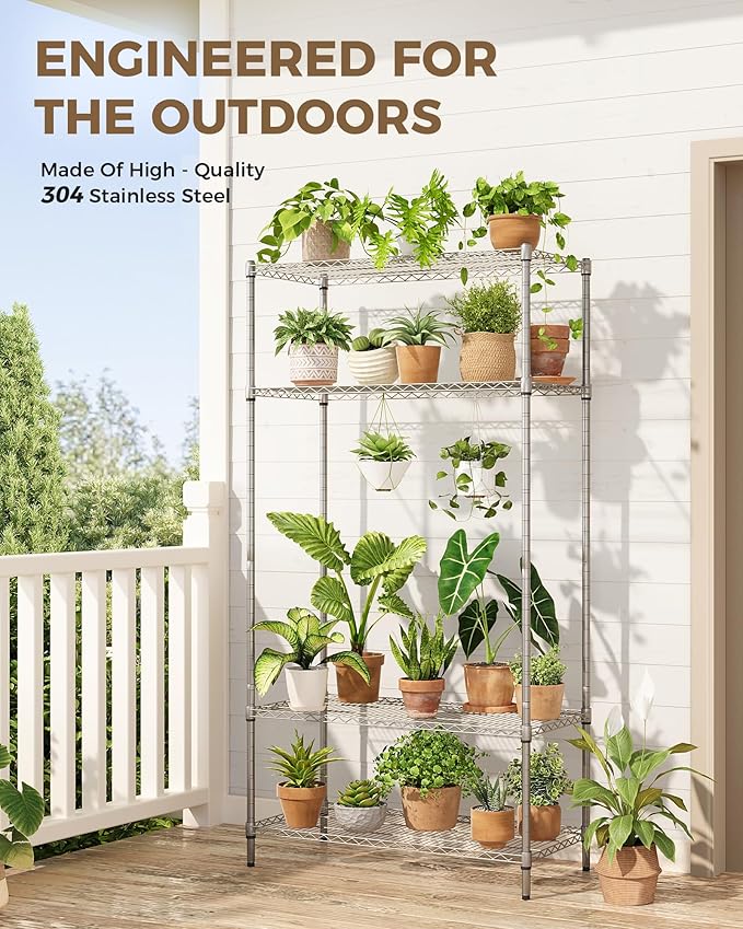 Large Plant Shelf Indoor Plant Stand Outdoor 4 Tier for Plants Heavy Duty 3000lbs Plant Rack Storage Shelves Adjustable Tall Plant Holder for Balcony Garden Patio