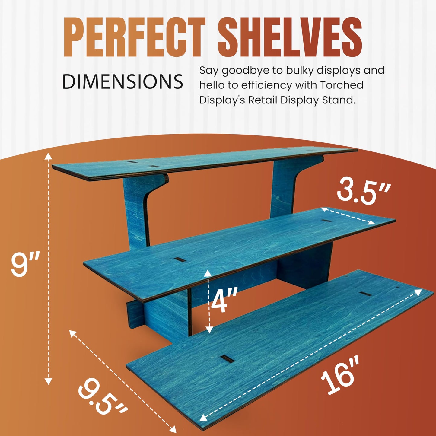 3-Tier Straight Retail Table Display Stand with Shelves for Products | 3 Step Straight Display Rack for Counter Top, Craft Shows, Farmers Market, Trade Shows, Pop ups, Soap Display, Candles (Blue)