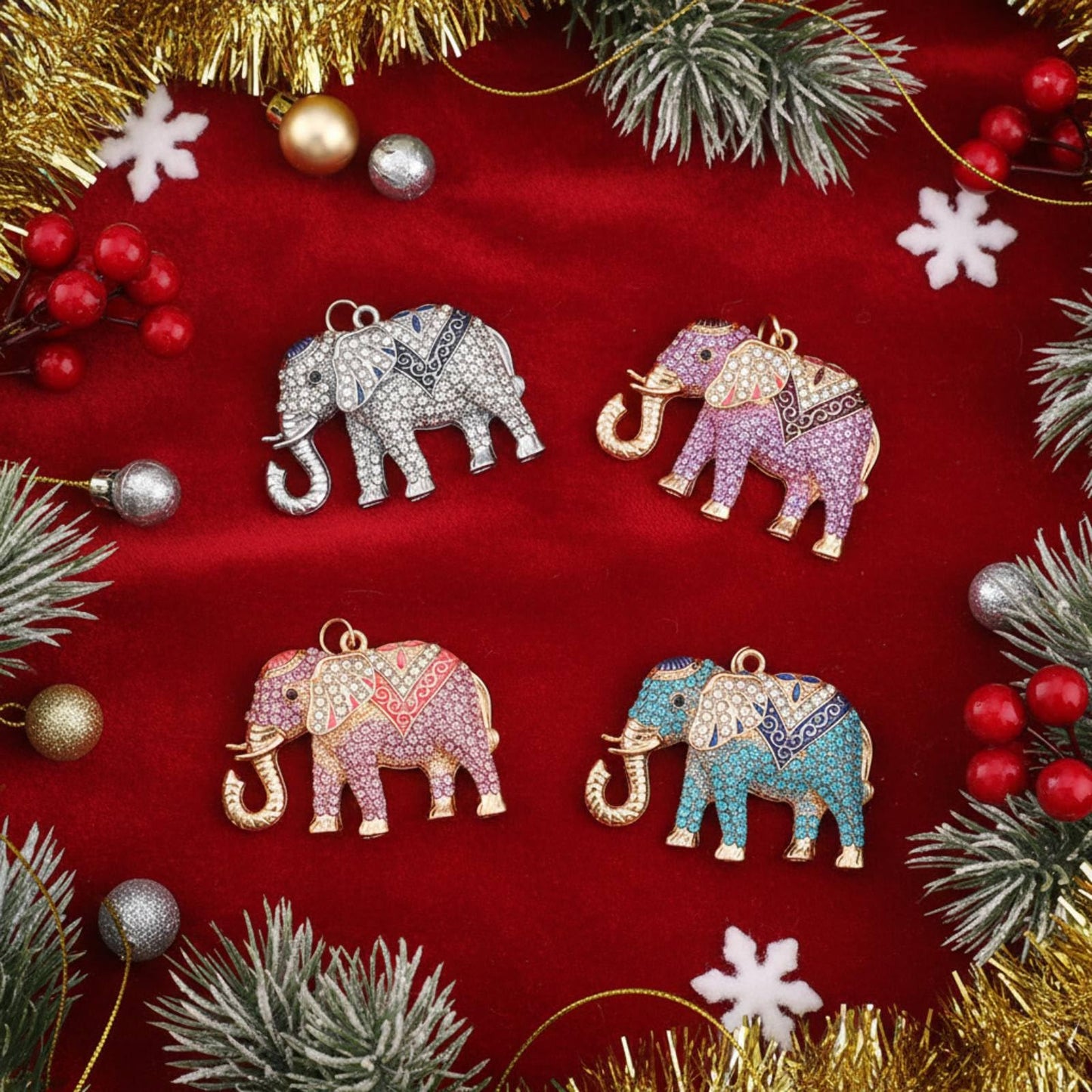Yuntau 8 pcs Crystal Christmas Ornaments Christmas Tree Hanging Ornaments Keepsake Gifts for Women Girls Xmas Decorations Party Supplies Animal Lovers(Elephant)