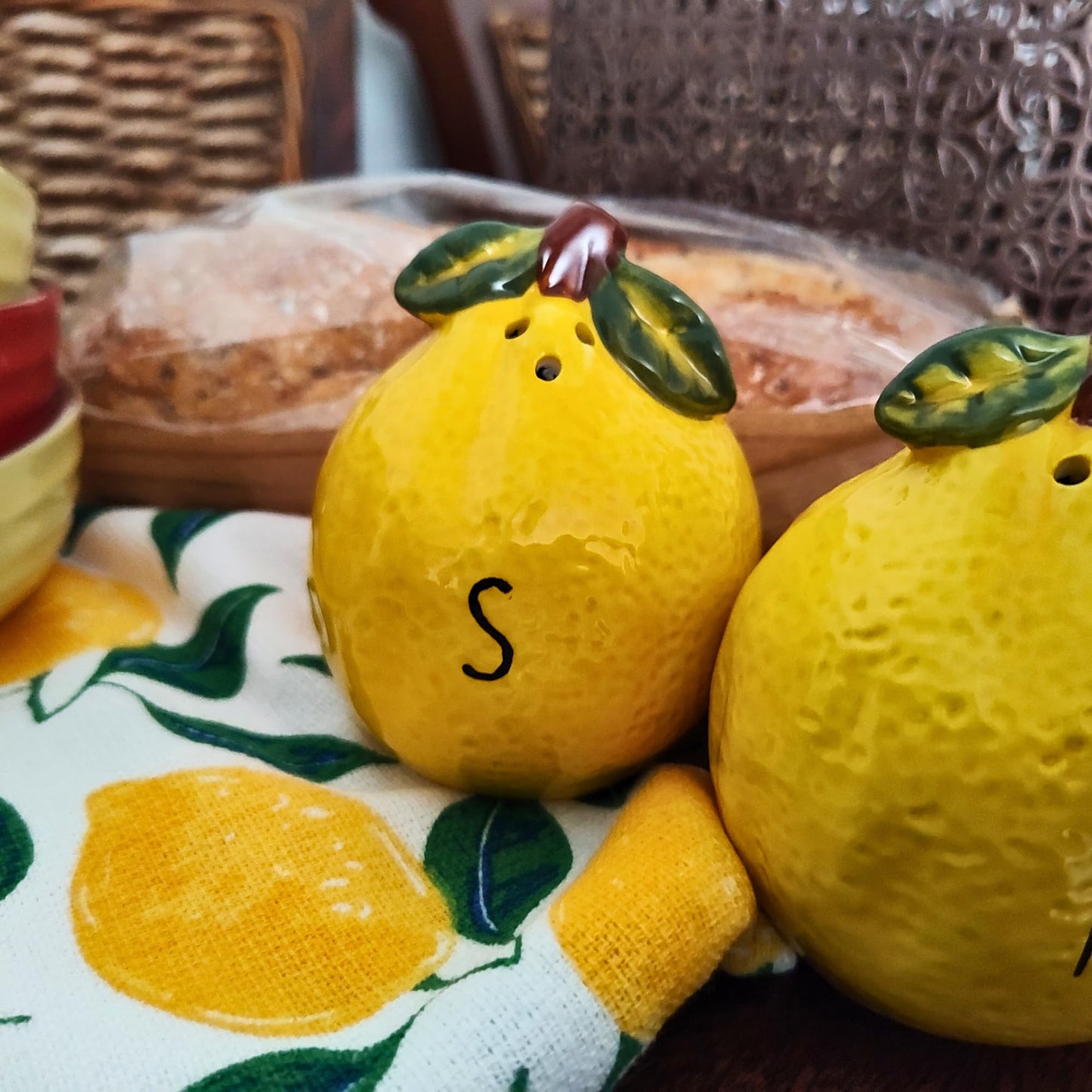 Whistywares Lemon Salt and Pepper Shakers Set - Colorful Ceramic Design - 200ml, 105g - Non-Fading, Dishwasher Safe, Easy Refill - Stable Base - Citrus Kitchen Essential, Home Decoration