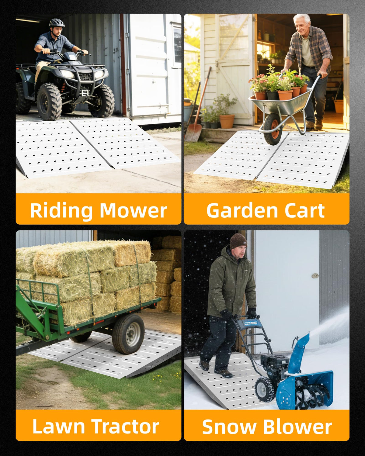 VNN 36" x 48" Shed Ramps - Slivery Loading Ramp for Riding Mower, 2 Pack Ramps for Sheds,1800 LB Capacity Alloy Loading Dock Ramp for Garages, Barns