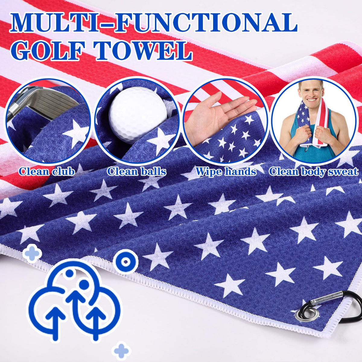 WinnerWhy 15Pcs American Flag Golf Accessories Kit, Include Golf Towel Plastic Golf Tee Golf Ball Bag with Hook Golf Divot Tool with Magnetic Ball Marker Golf Club Brush 4th of July Golf Gifts for Men