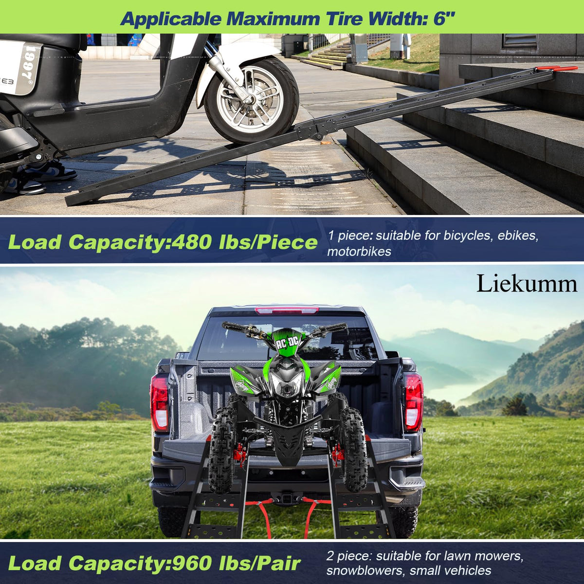 LIEKUMM 83" ATV Ramps 2-Pack, 960 lbs Capacity Folding Loading Ramps for Pickup Trucks, Heavy Duty Truck Ramps for Trailer, Lawn Mower (Black)