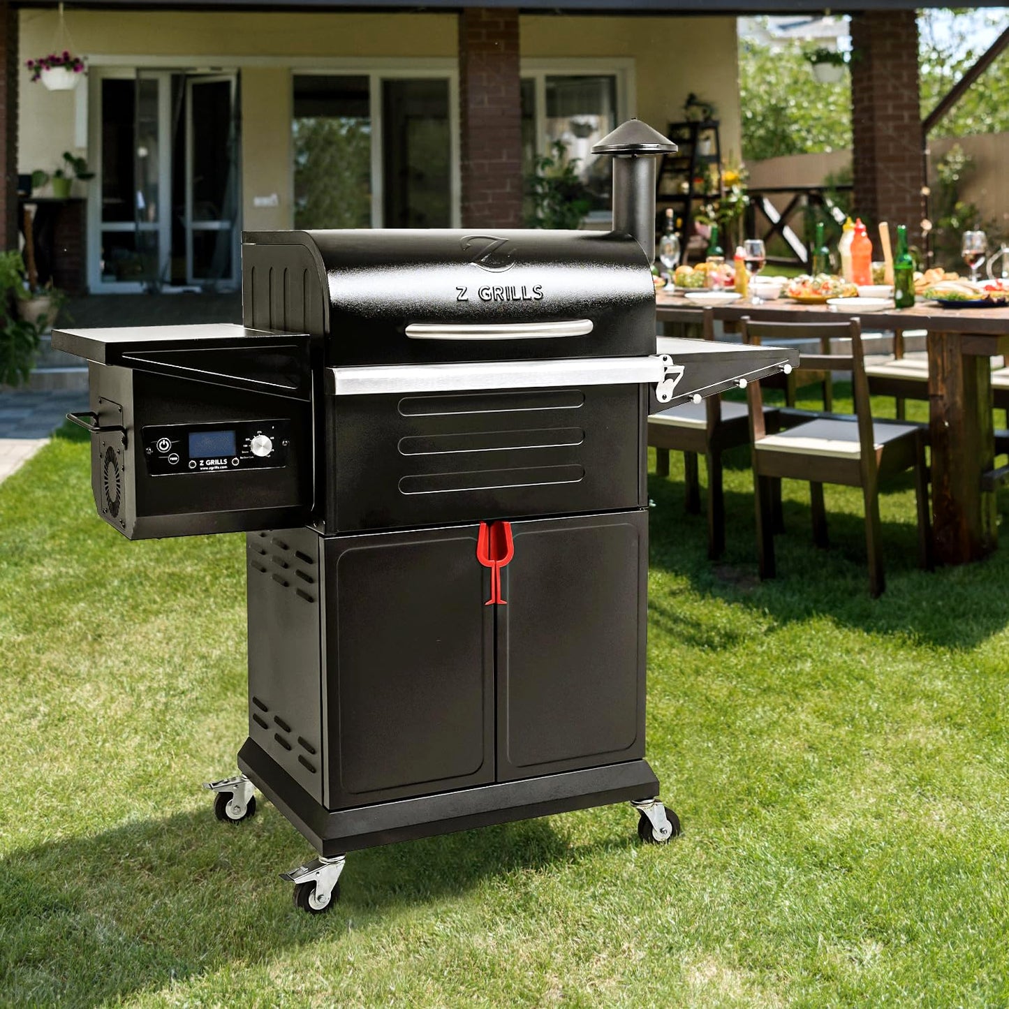 Z GRILLS Wood Pellet Grill & Smoker 8-in-1 Pellet Grill with Automatic Temperature Control,Meat Probes,572 Sq. in Area for Backyard Camping Outdoor Party