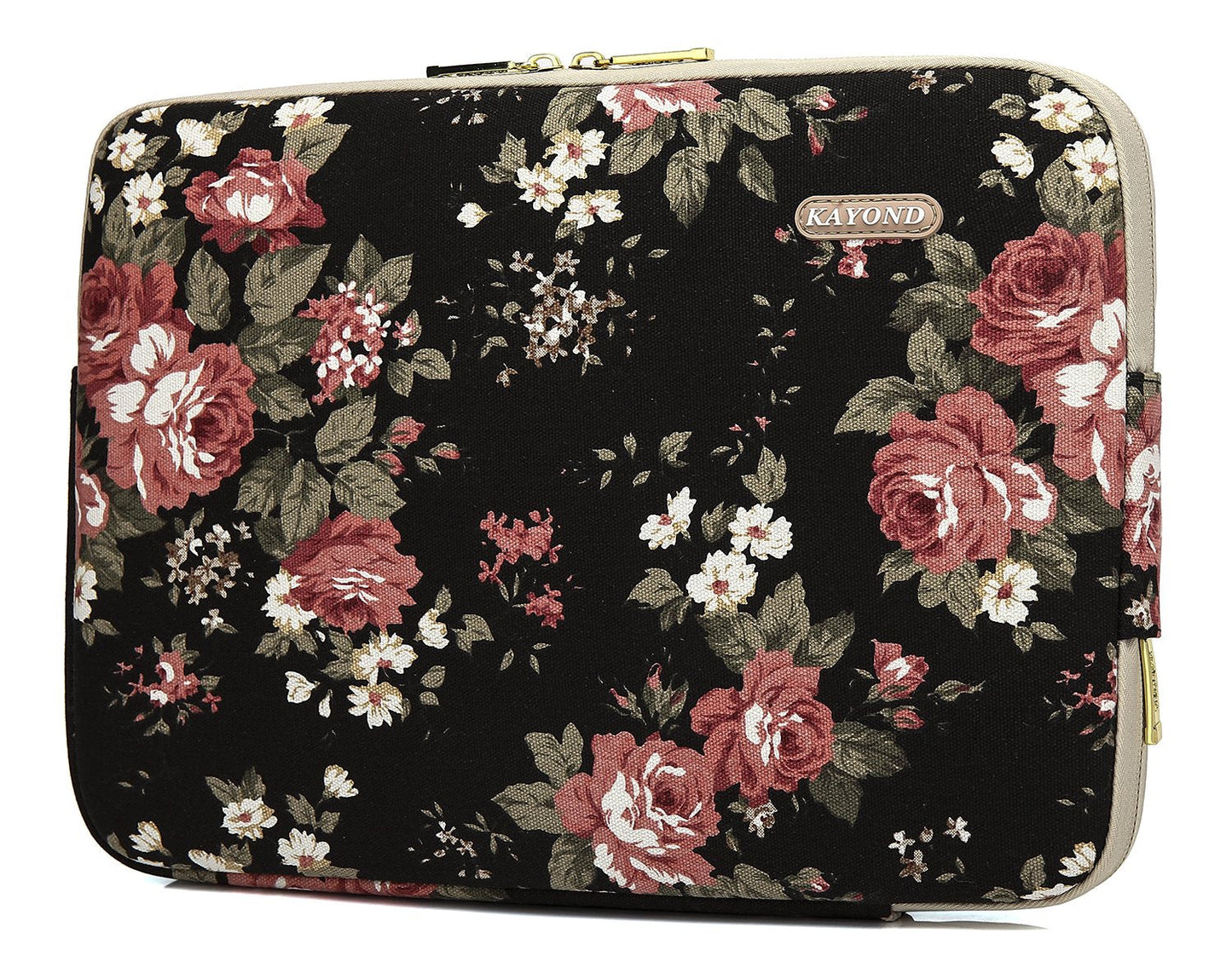 KAYOND Black Chinese Rose Pattern Water-resistant 14 inch Canvas laptop sleeve for 14-14.1 inch HP/Dell/Lenovo/Asus/Acer/Samsung Notebook Computer (14-14.1 Inch, Black C Rose)