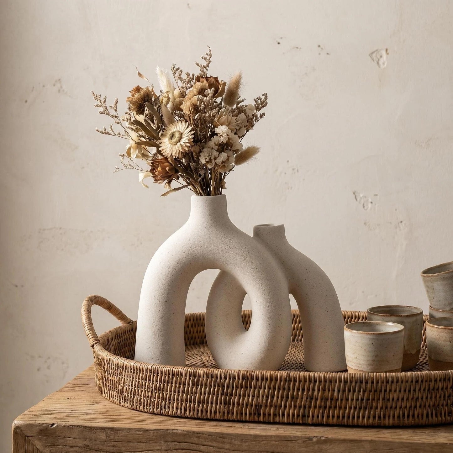 CEMABT Modern Nordic Boho Vase Set - Elegant Beige Matte Ceramic Vase for Living Room, Bookshelf, Mantel, Entryway Table & Console Decor | Home Decor Shelf Decorations Easter Gift