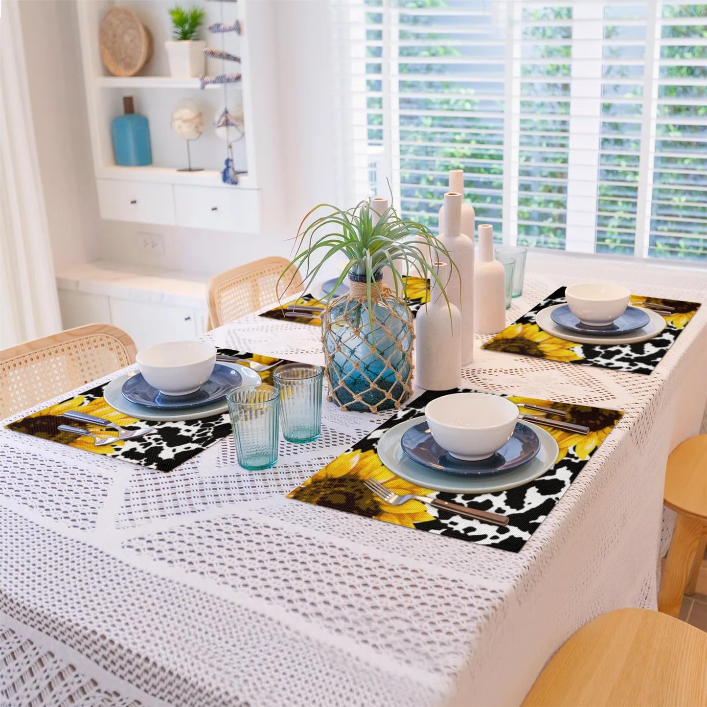 Sunflower Spot Fusion Placemats Set of 4,12x18 Inch Heat Resistant Non-Slip Table Mats for Dining Table, Washable Place Mats for Wedding, Party, Home Decor