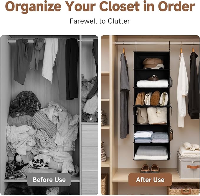 StorageWorks Hanging Closet Organizer 6-Shelf, Jumbo Separable Two 3 Shelf