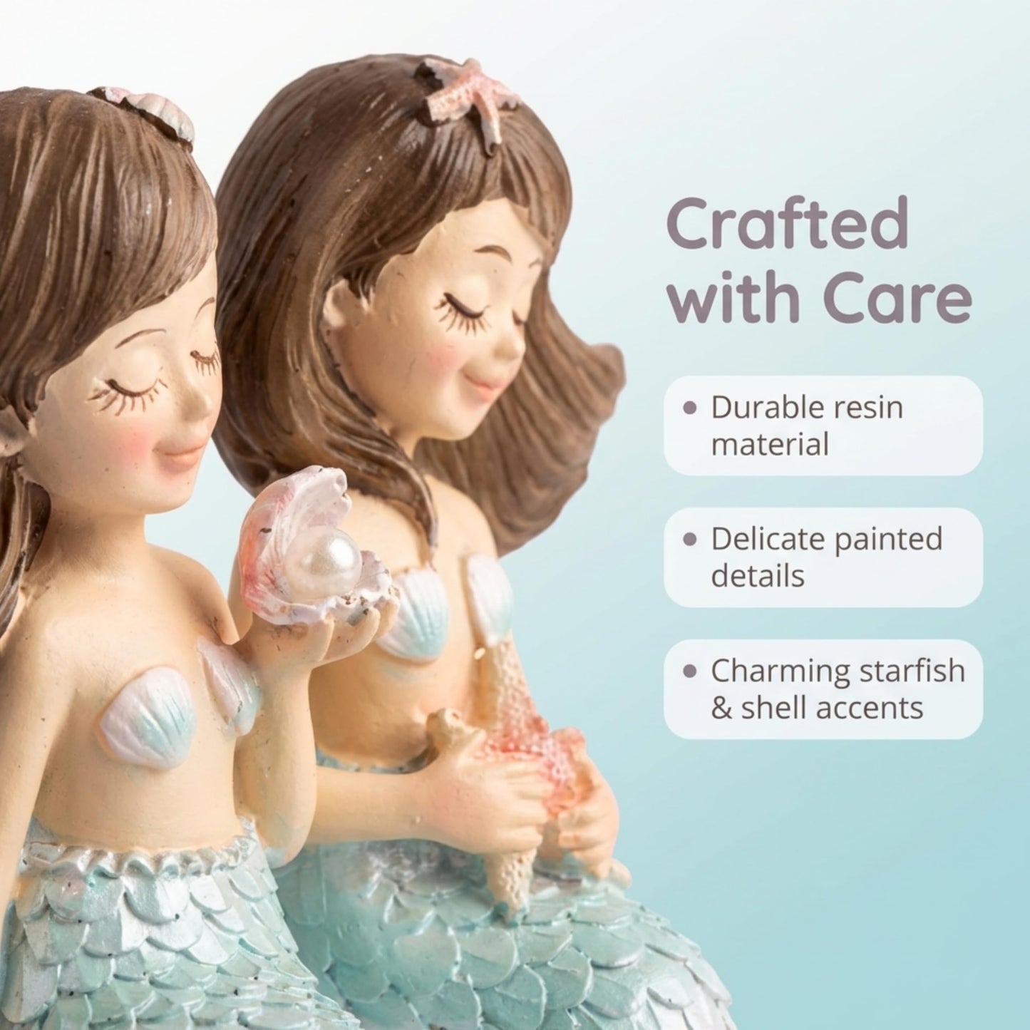 The Bridge Collection Set of 2 Mermaid Shelf Sitters – Cute Coastal Mermaid Figurines Designed for Shelf and Counter Edges – Adorable Nautical Beach House Decor
