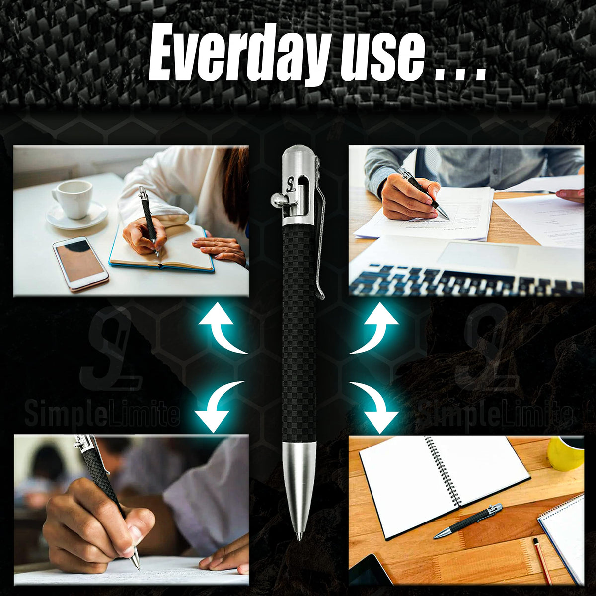 SL Simple Limit Bolt Action Carbon Fiber Ballpoint Pen with Gift Box – Luxury Stainless Steel Executive Writing Pen, Smooth Fine Point Black Ink, Professional EDC Pen for Men & Women