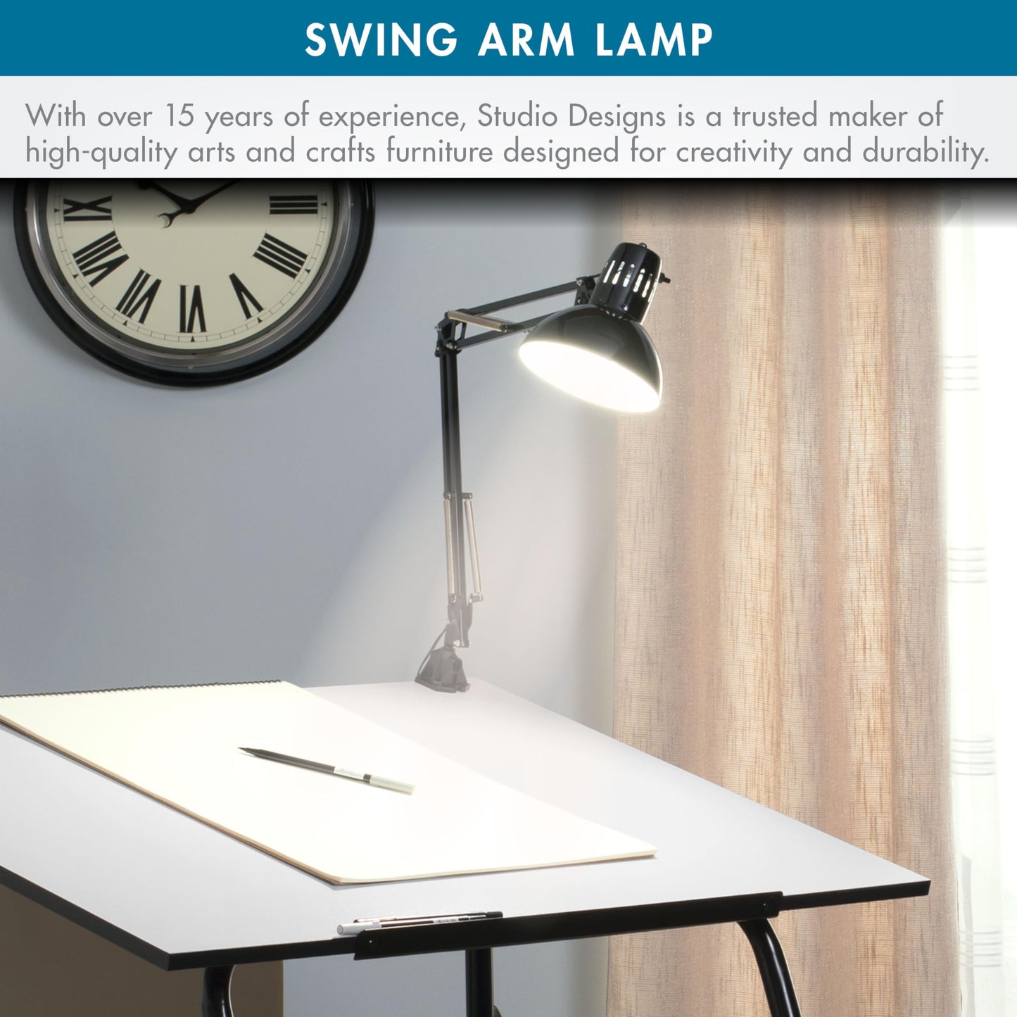 Studio Designs Swing Arm Lamp with 13-watt CFL Bulb, Black