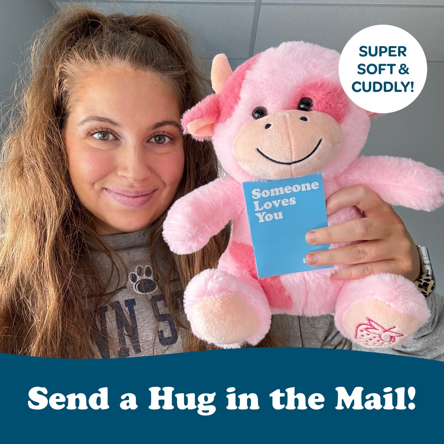 SendAFriend Sally The Strawberry Cow Stuffed Animal Care Package, Someone Loves You Box, Great Gift for Any Reason (Love You Notecard)