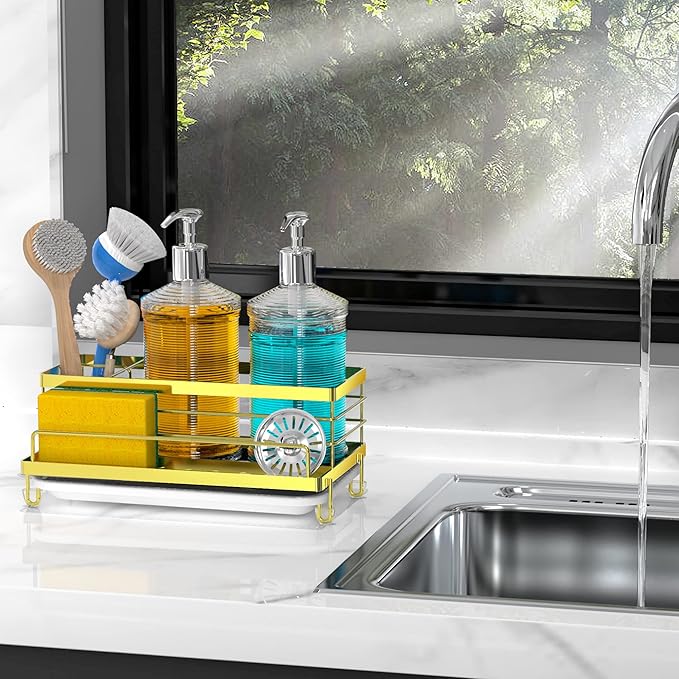 Cisily Kitchen Sink Caddy, 5.3 in Wide, 9.49 in Long, 4 Storage Spaces