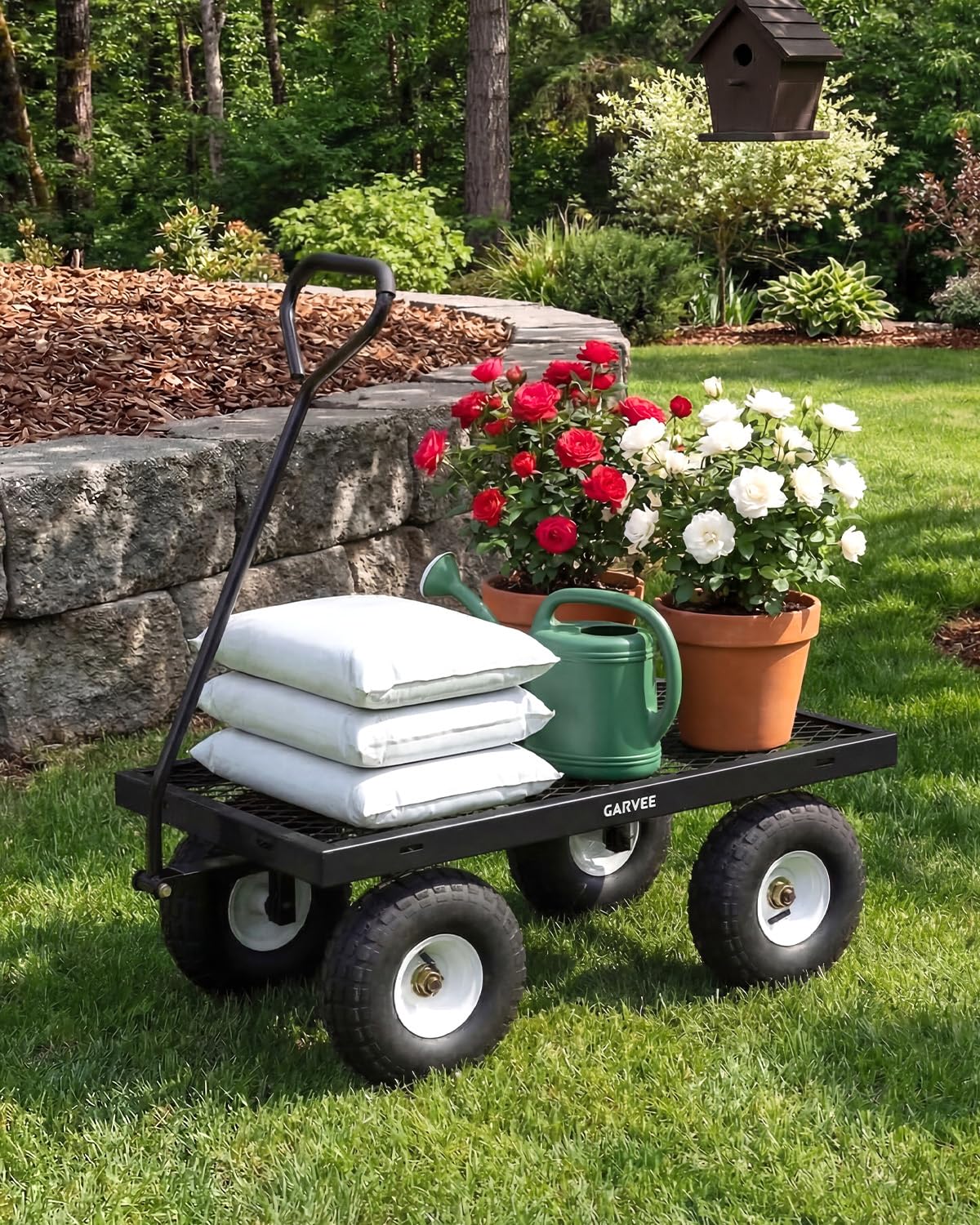 Garvee Versatile Outdoor Utility Cart - 400LBS Heavy-Duty, 10" All-Terrain Pneumatic Tires, Easy Maneuverable Lawn Cart with Removable Mesh Panels for Gardening & Landscaping,Black