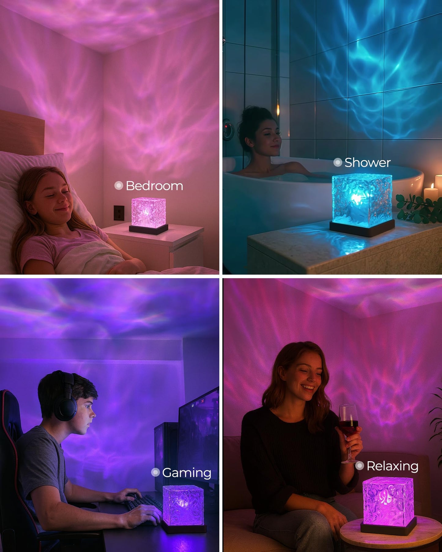Rechargeable Shower Light Cube, 16 Color Ocean Wave Projector Light Battery Operated, Waterproof Shower Mood Lighting with Remote, Relaxing Bath Lights, Ocean Lamp for Bathroom, Bedroom, Ocean Gifts
