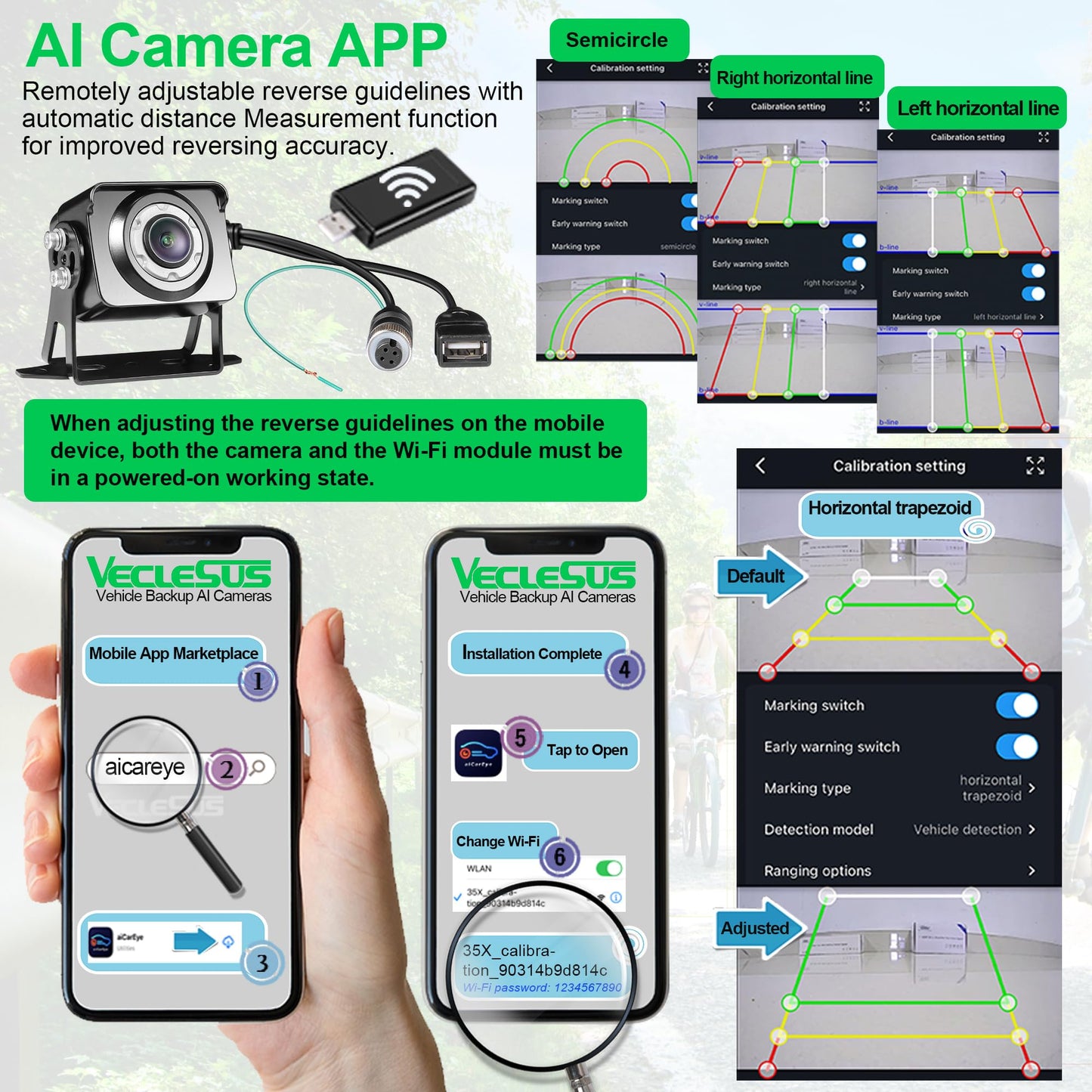 Backup AI Camera for Trucks,VAS Wire Reversing AI Camera System 7-inch 1080P HD Monitor 3 Video 2 Audio Inputs with Automatic Pedestrian&Vehicle Detection,Adjustable Reverse Guidelines