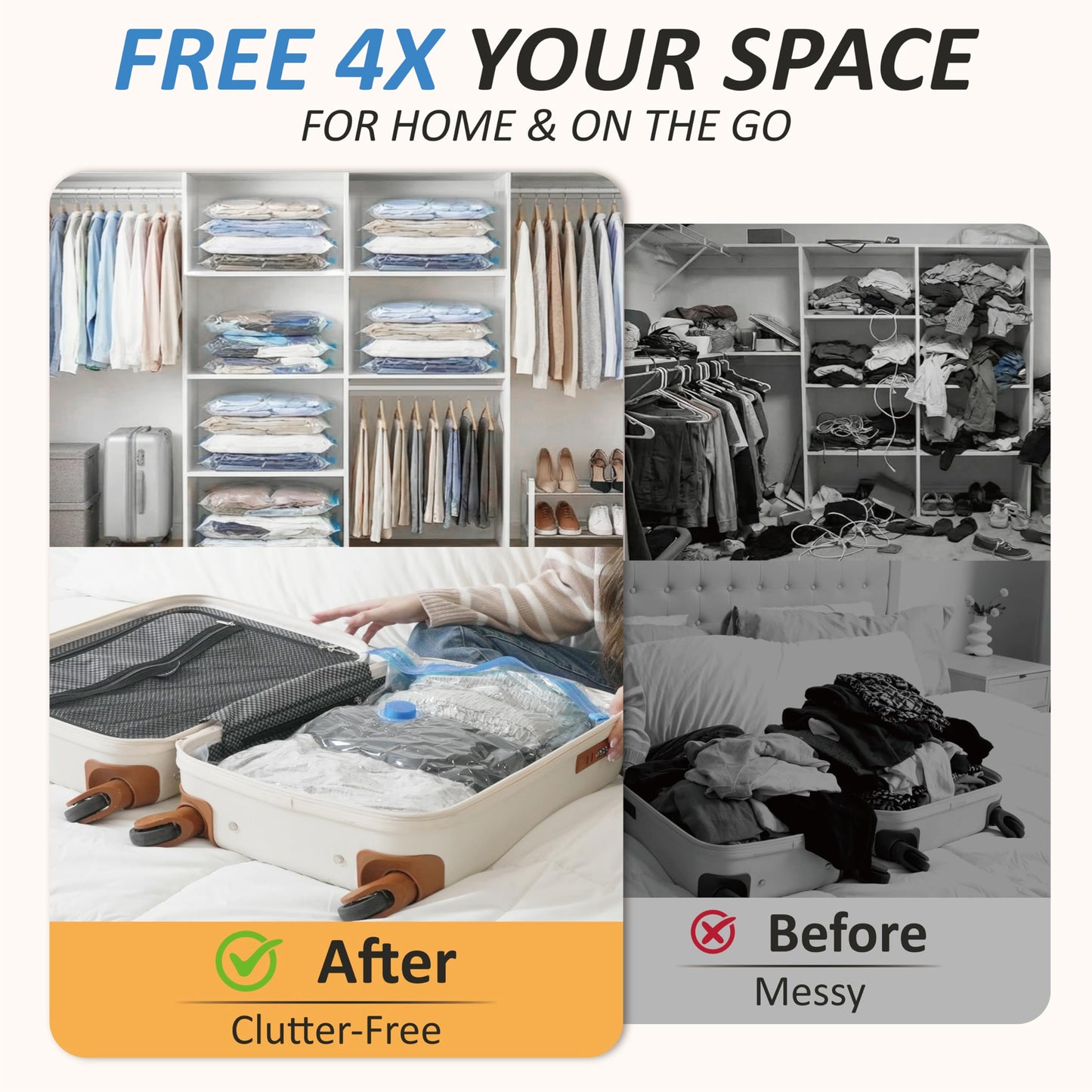 Cozy Essential Travel Vacuum Storage Bags with Rechargeable Cordless USB Pump, Space Saver Bags for Luggage, Suitcase, Carry-On, for Clothes, Blankets, Bedding & Seasonal Storage,10 Combo