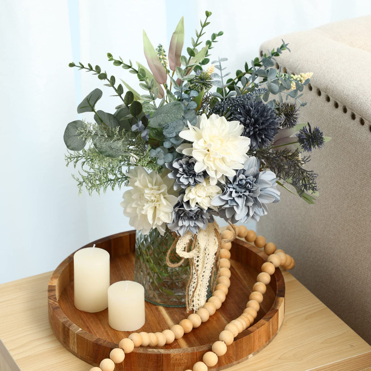 CEWOR Fake Flowers in Vase, Artificial Flowers Arrangement in Vase, Fake Floral Table Centerpieces Decor for Kitchen Farmhouse Coffee Table Living Room Bathroom Plant Decor