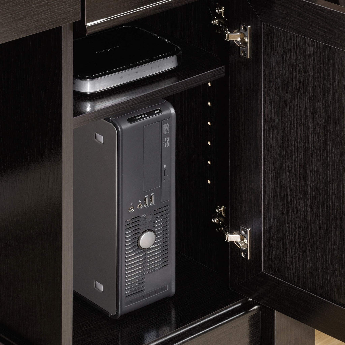 Sauder Palladia L Shaped Desk with Drawers, Office Desk with File Cabinet Storage, Cable Management, Keyboard Tray, in Wind Oak Finish