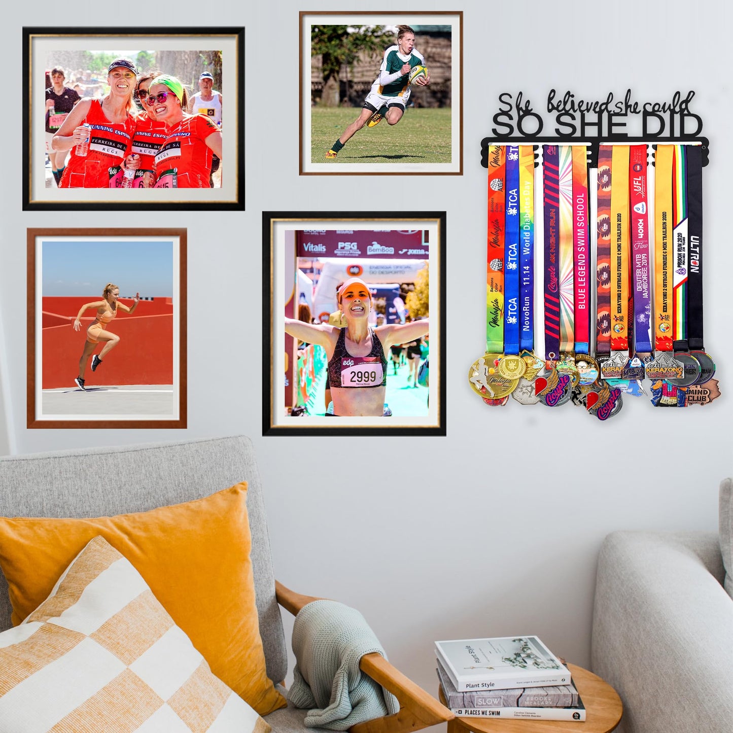 She Believed She Could So She Did Medal Hanger Display for Wall | Holds 60+ Medals | Sturdy Black Steel Sports Medal Holder Rack for Runners, Gymnastics, Dance | Inspirational Gift for Girls & Women