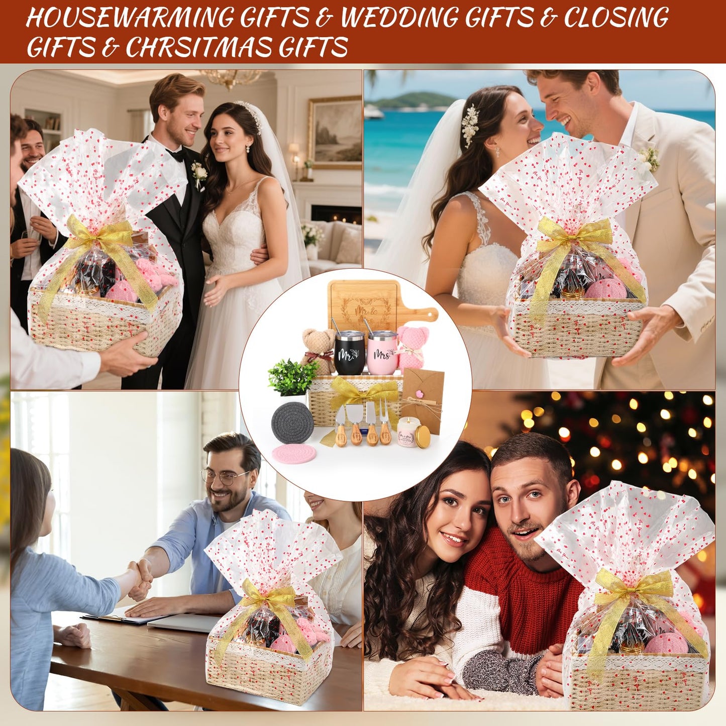 RimCereal Wedding Gift Basket - 21 Pieces Gifts for Couple Mr and Mrs Housewarming Gifts for Women Men New House Apartment Closing Gift Ideas Set