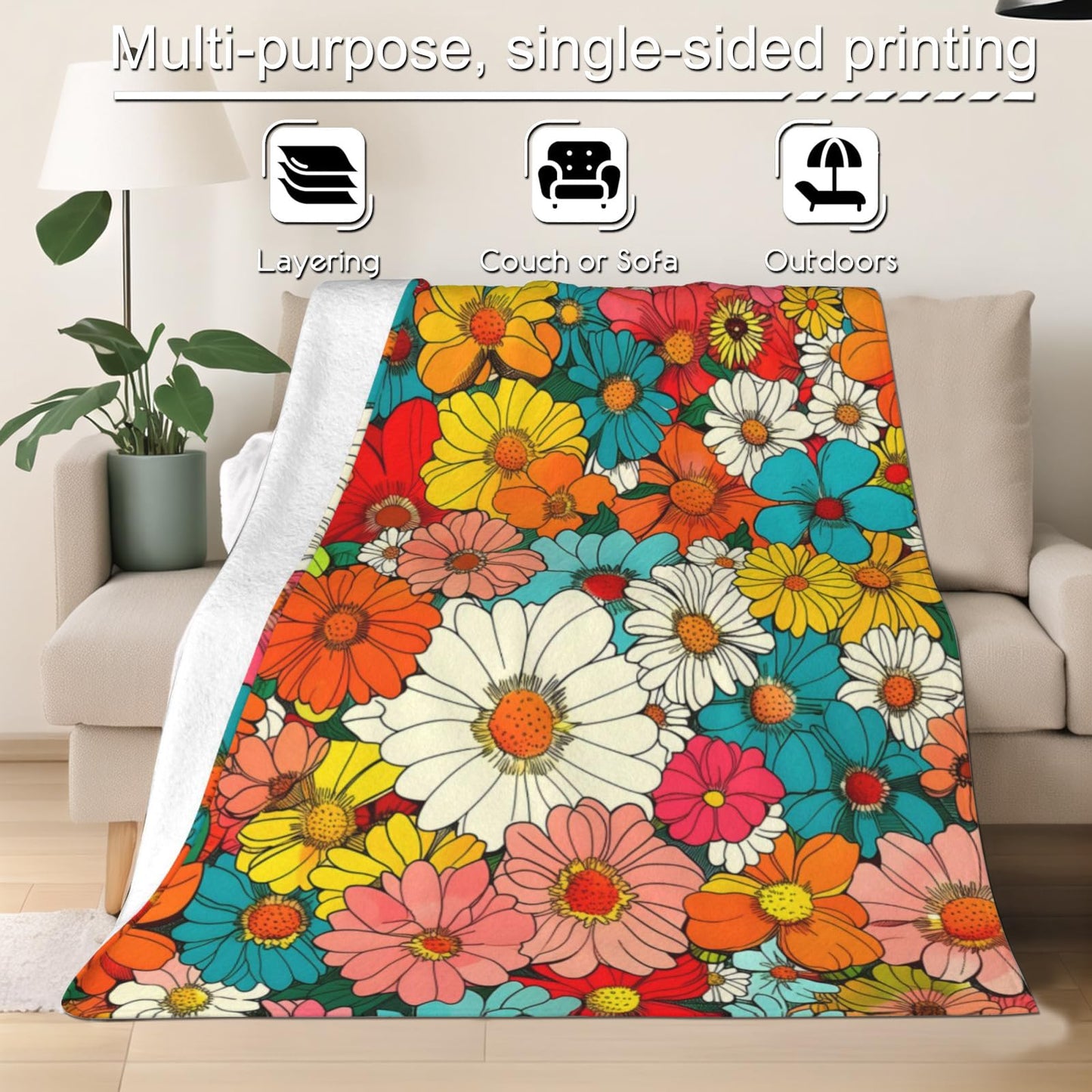 Skeleton Floral Blanket, Flannel Throw Blanket Soft Cozy Lightweight Blankets for Adults Women Kids Home Decor for Sofa Couch Bed 60x50 Inch