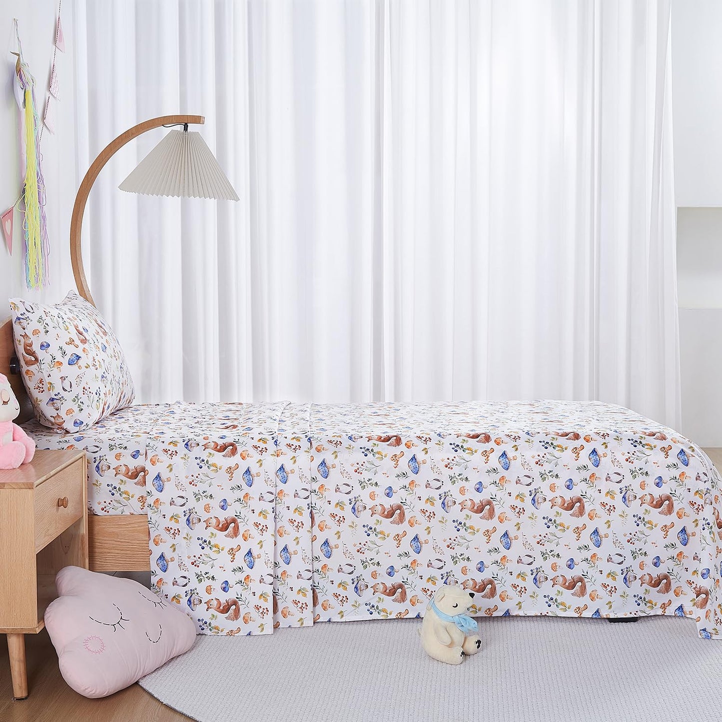 lasoftan Kids Sheet Set Twin Size, Twin Sheet Set with Oil Squirrel Pattern,Breathable Silky Soft Microfiber Kids Fitted Sheet