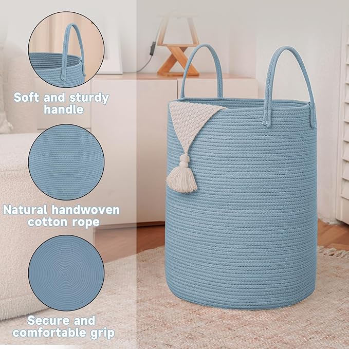 Large Woven Laundry Basket Hamper, 60L Cotton Rope Storage Bin