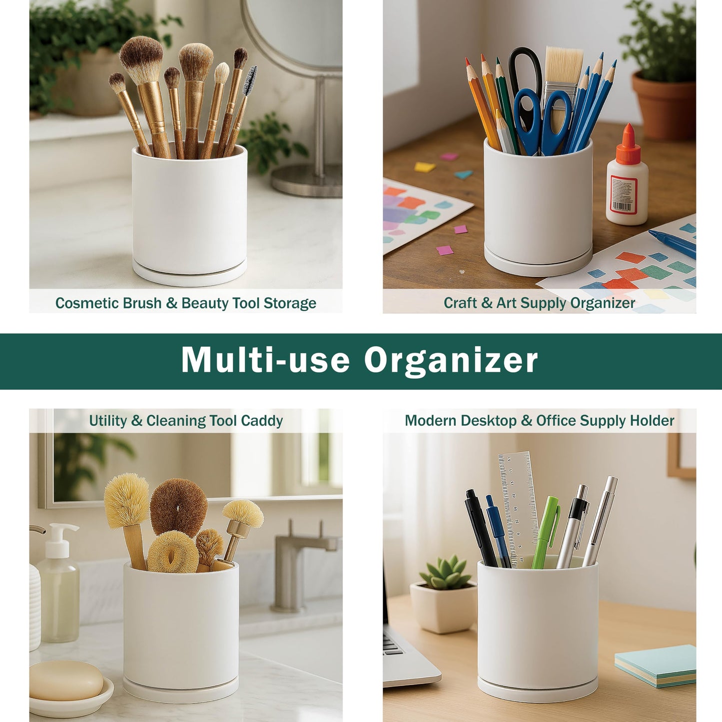 D'vine Dev 360° Rotating Utensil Holder Set – 7.2"+5" Kitchen Utensil Crocks for Countertop, Modern Cooking Tool Organizers for Kitchen Storage +Décor, Oatmeal, Set of 2, 72-Z-D-1