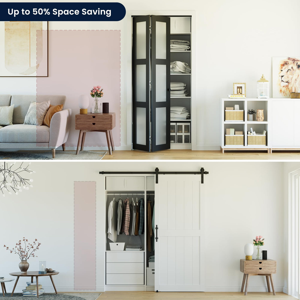 COSHOMER Bifold Doors for 36" x 80" Opening, 3-lite Tempered Frosted Glass Closet Folding Doors with Hardware kit Included, Easy Assembly, Black