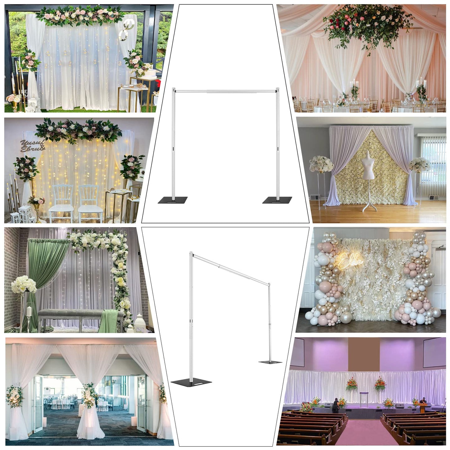 Hecis Double Layer Adjustable Crossbar and Hangers for Pipe and Drape Kit, 8-10ft Width Silvery Aluminum Backdrop Stand