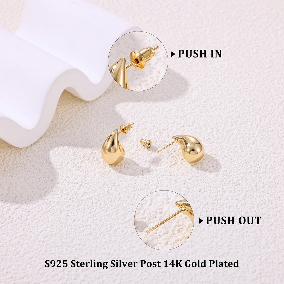 Gacimy 14K Gold Plated Teardrop Earrings Dupes for Women, Chunky Drop Earrings for Women with 925 Sterling Silver Post, 0.7 Inches
